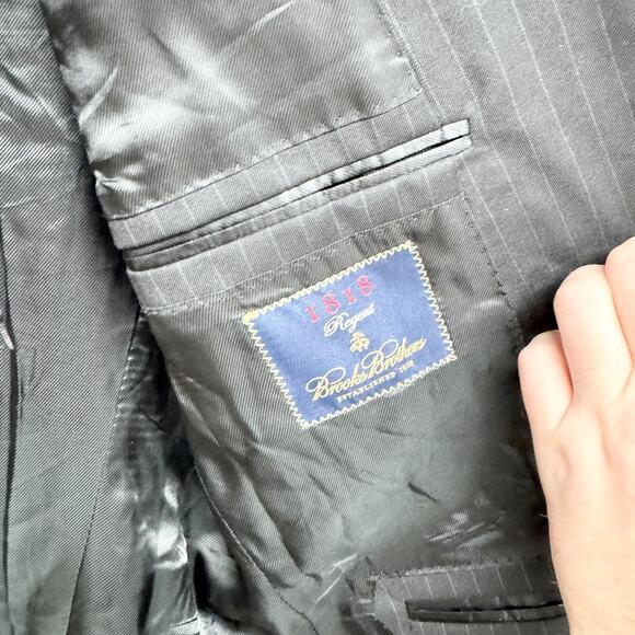 Brooks Brothers Suit Jacket Mens Size 40R Black Single Breasted Striped - Picture 4 of 7